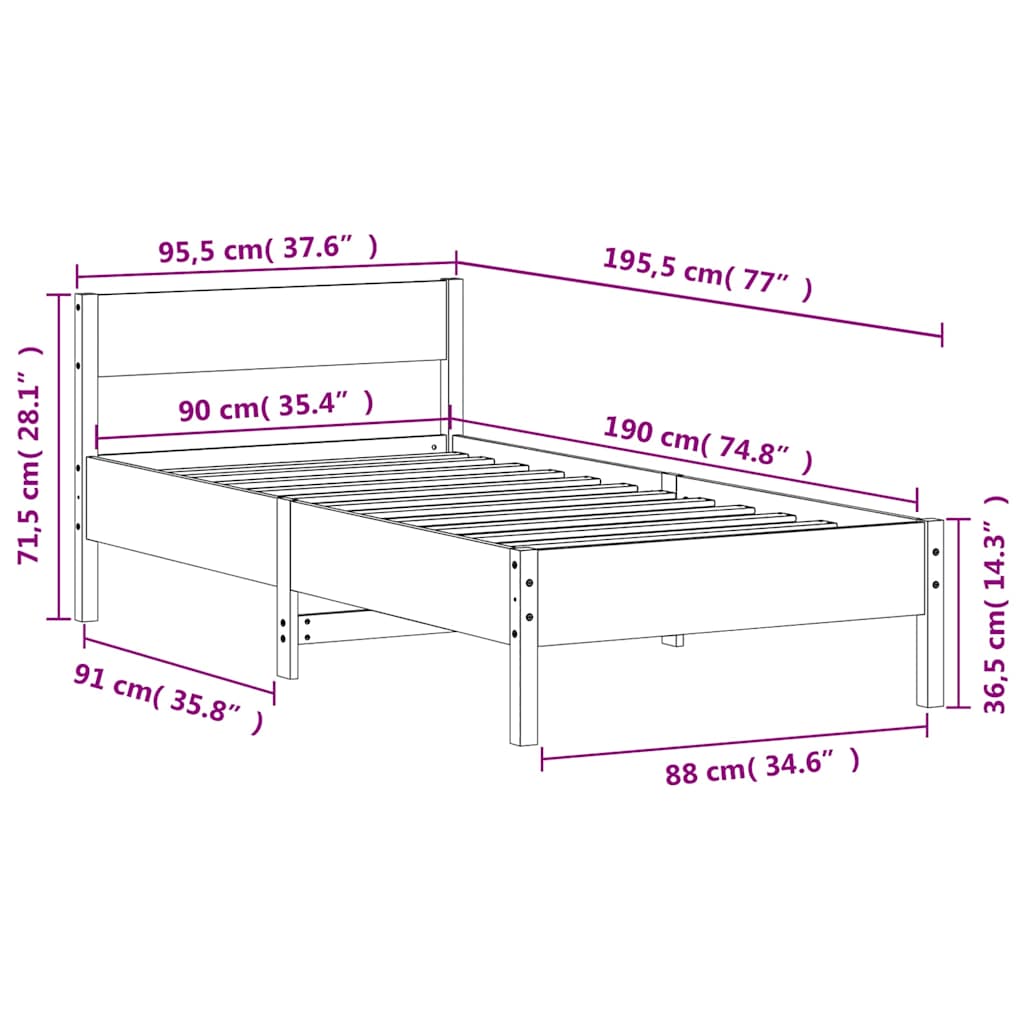 vidaXL Bed Frame without Mattress White 90x190 cm Solid Wood Pine