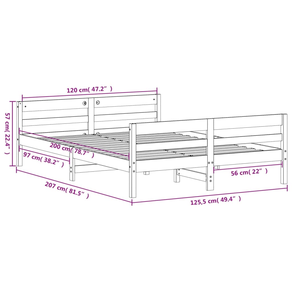 vidaXL Bed Frame without Mattress 120x200 cm Solid Wood Pine