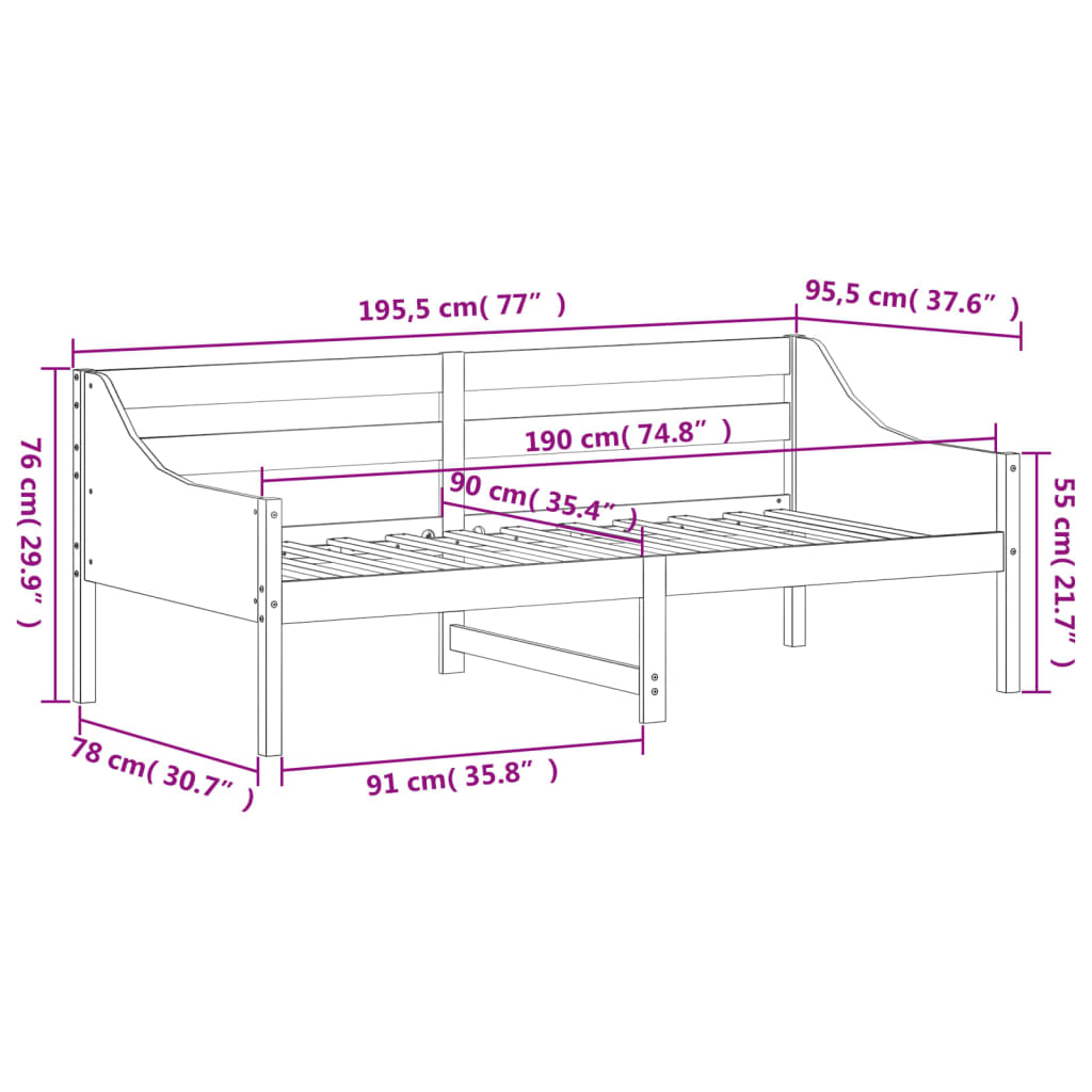 vidaXL Day Bed without Mattress White 90x190 cm Solid Wood Pine