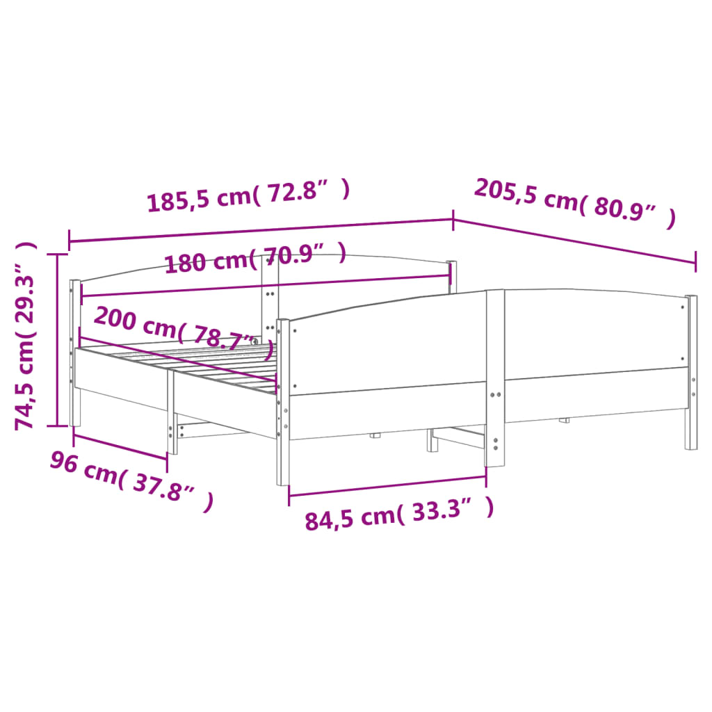 vidaXL Bed Frame without Mattress Wax Brown 180x200 cm Solid Wood Pine