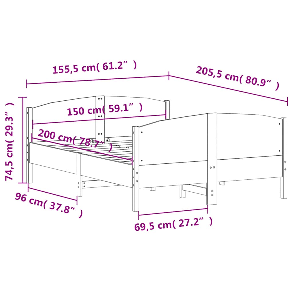 vidaXL Bed Frame without Mattress White 150x200 cm King Size Solid Wood Pine