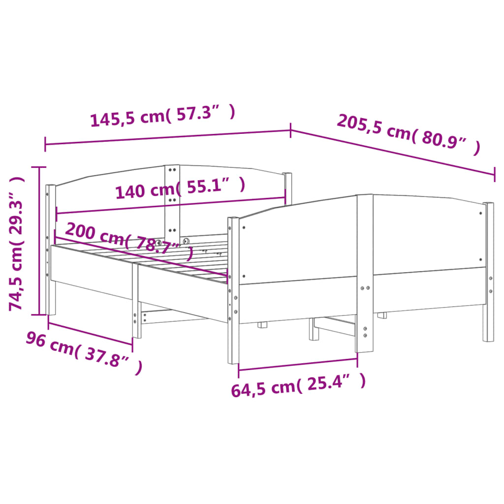 vidaXL Bed Frame without Mattress Wax Brown 140x200 cm Solid Wood Pine