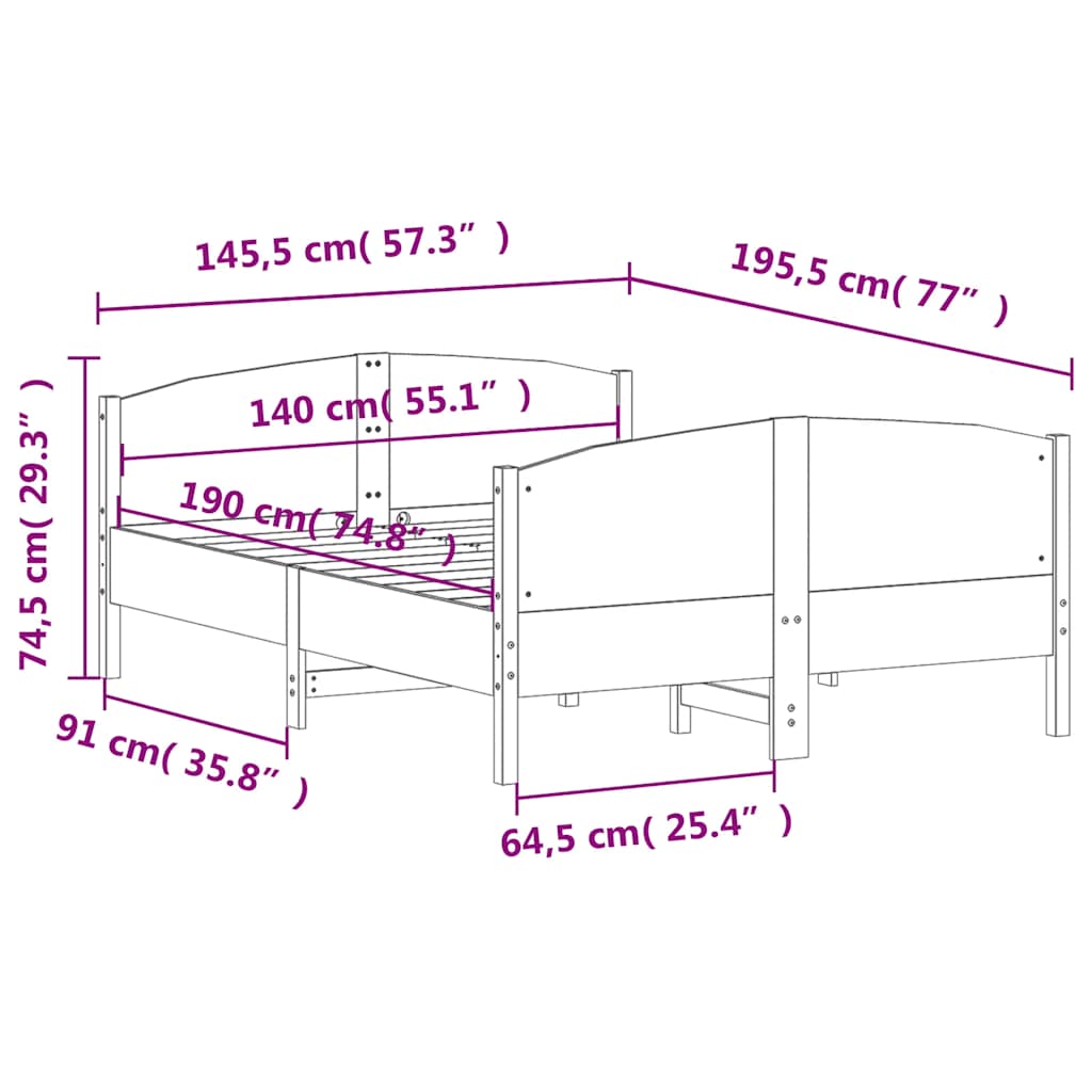 vidaXL Bed Frame without Mattress Wax Brown 140x190 cm Solid Wood Pine