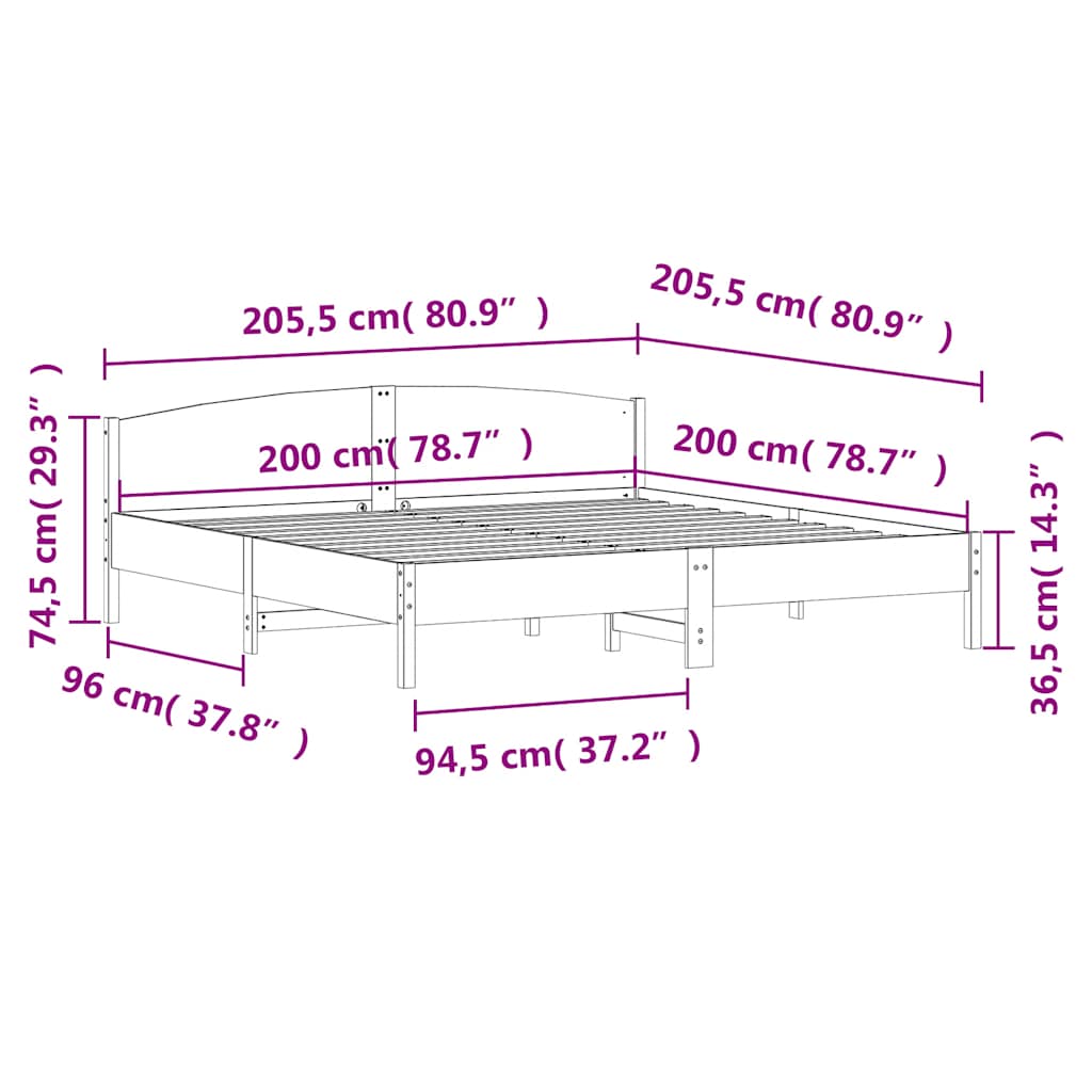 vidaXL Bed Frame without Mattress White 200x200 cm Solid Wood Pine