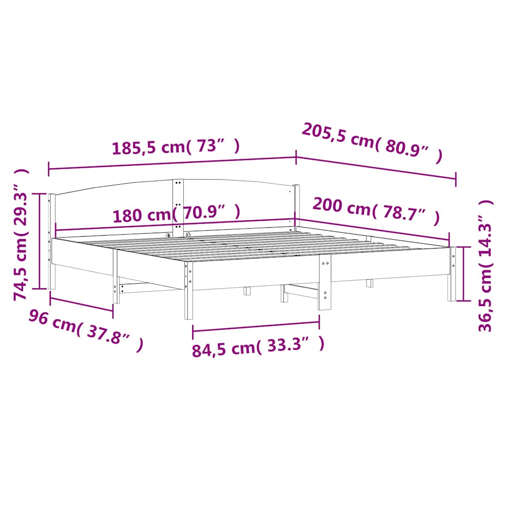 vidaXL Bed Frame without Mattress 180x200 cm Super King Solid Wood Pine