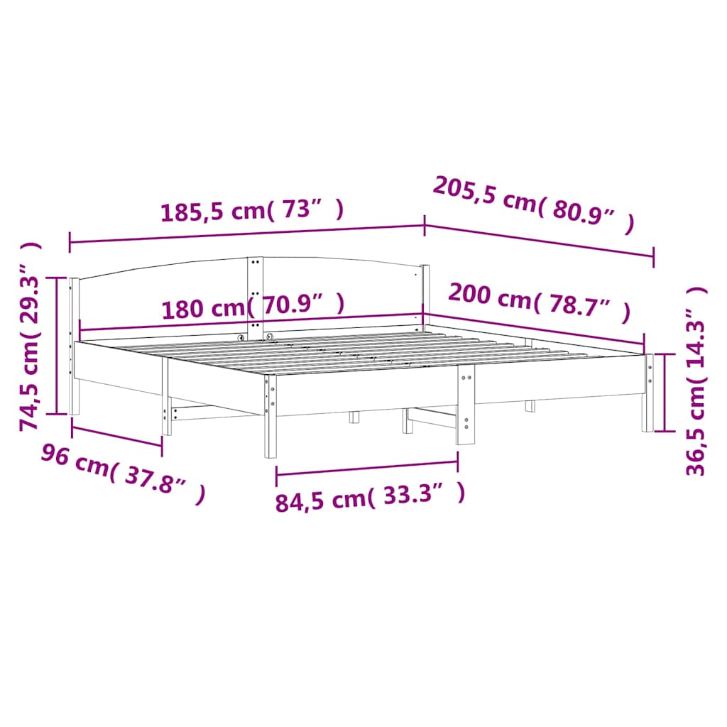 vidaXL Bed Frame without Mattress White 180x200 cm Super King Solid Wood Pine
