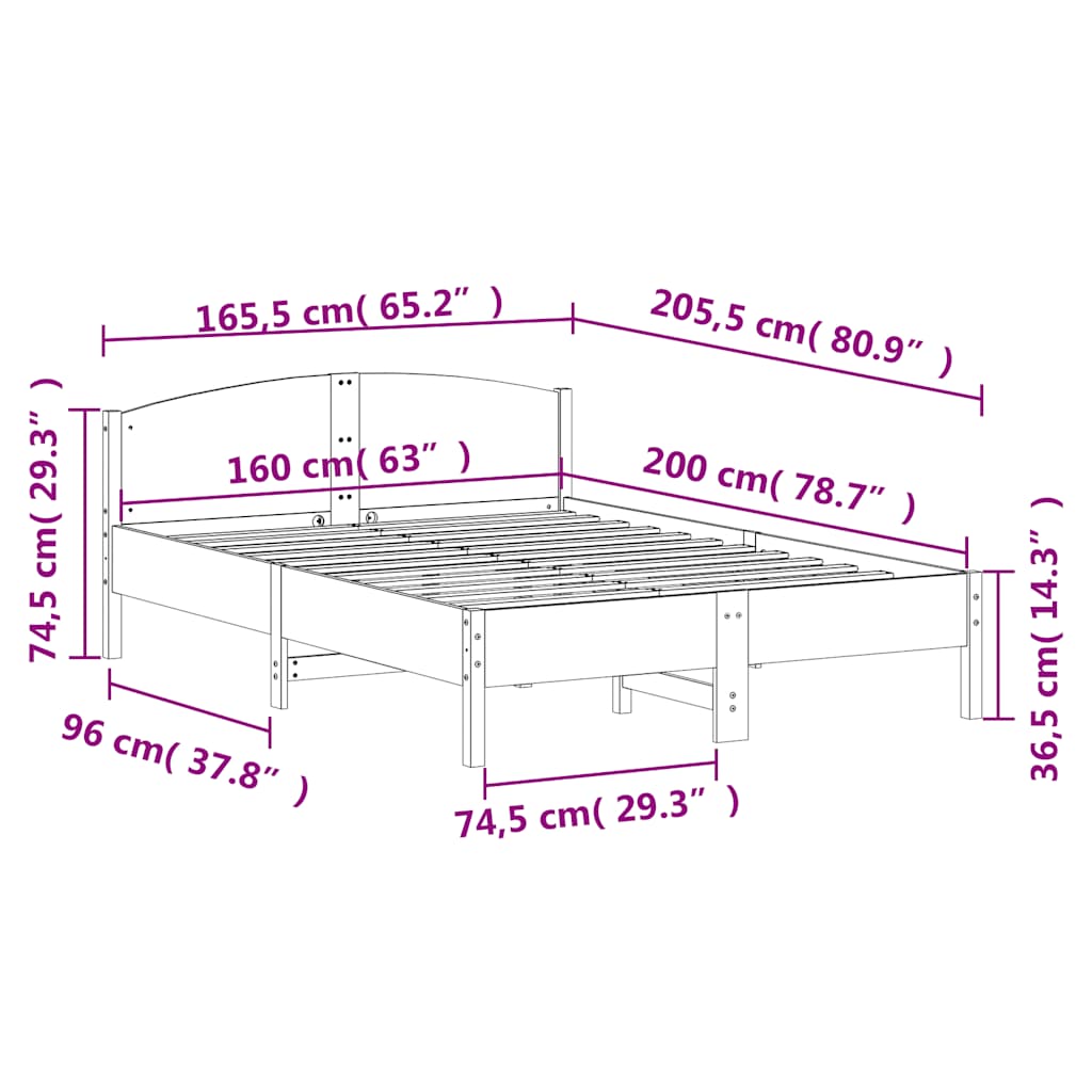 vidaXL Bed Frame without Mattress 160x200 cm Solid Wood Pine