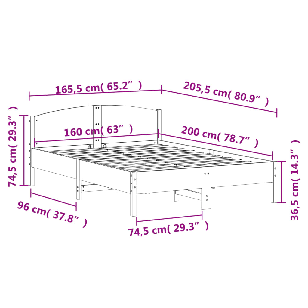 vidaXL Bed Frame without Mattress Wax Brown 160x200 cm Solid Wood Pine