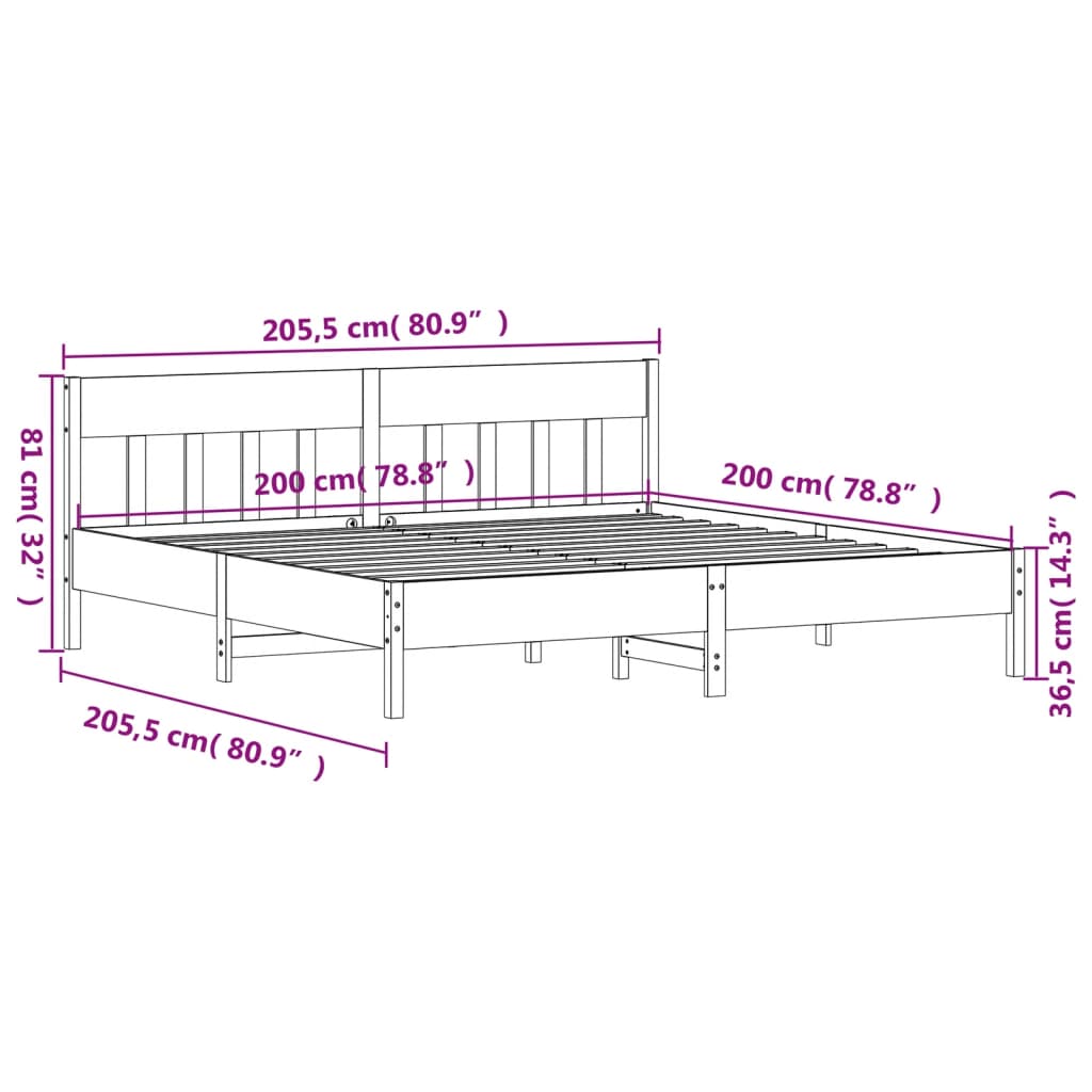 vidaXL Bed Frame without Mattress Wax Brown 200x200 cm Solid Wood Pine