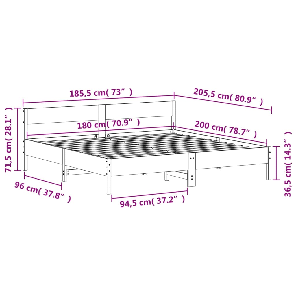 vidaXL Bed Frame without Mattress Wax Brown 180x200 cm Super King Solid Wood Pine
