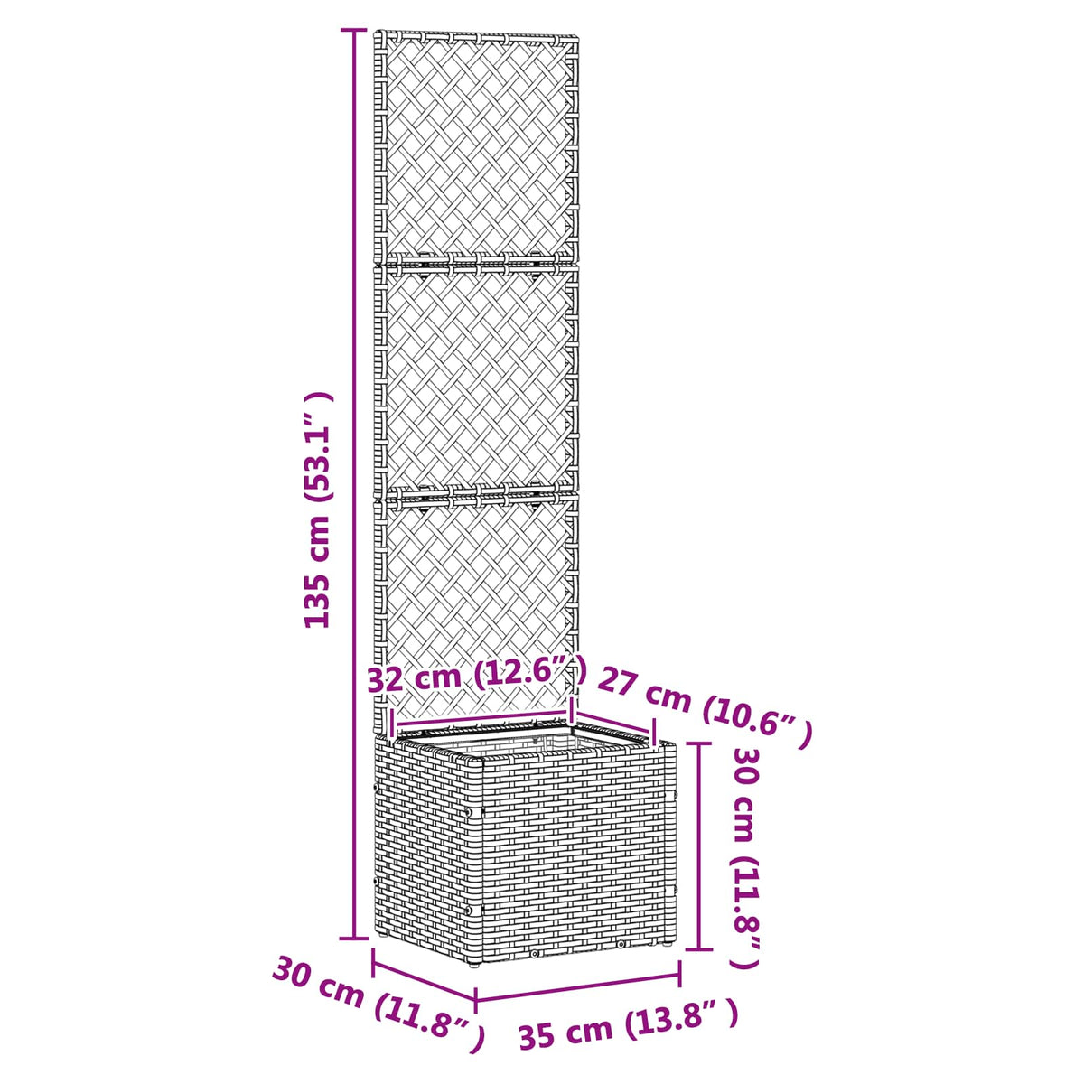 vidaXL Garden Trellis Planter Black 35 x 30 x 135 cm Metal