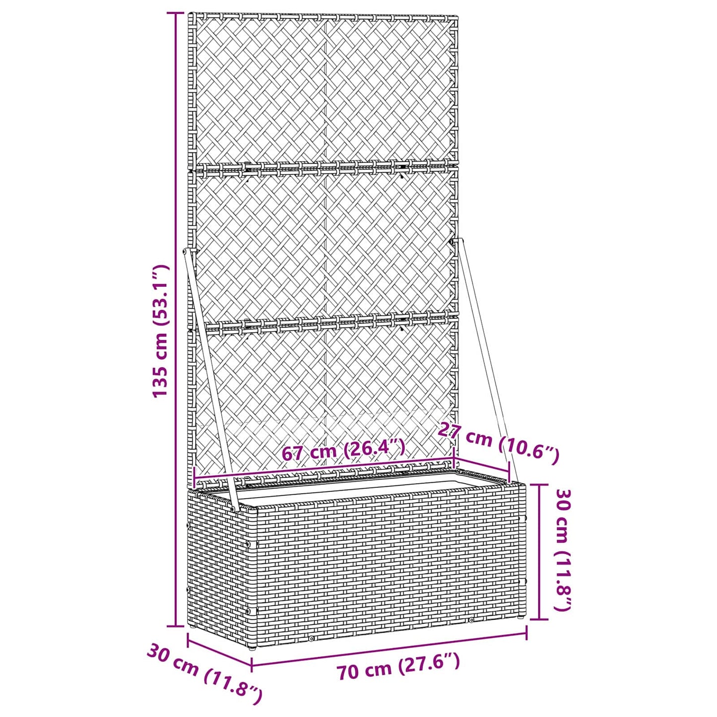 vidaXL Garden Trellis Planter Brown 70 x 30 x 135 cm Metal
