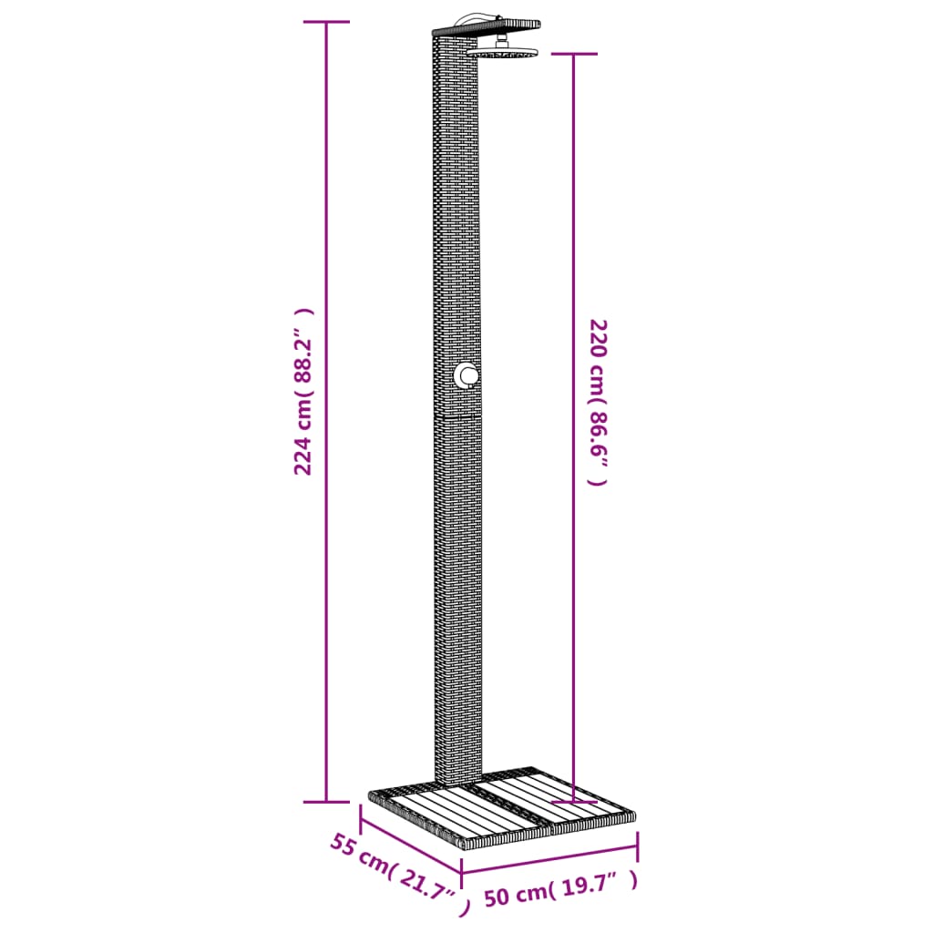 vidaXL Outdoor Shower Grey 50x55x224 cm Poly Rattan and Acacia Wood