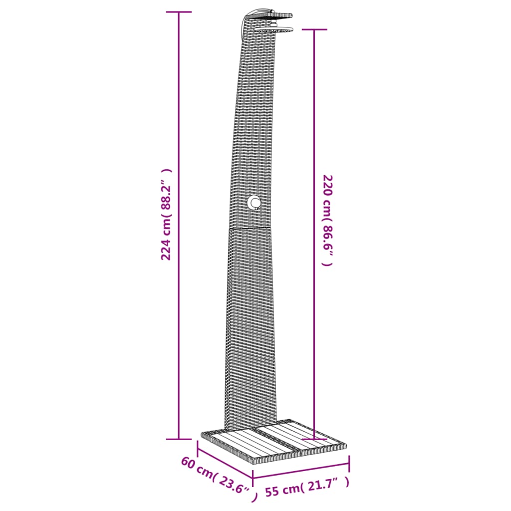 vidaXL Outdoor Shower Grey 55x60x224 cm Poly Rattan and Acacia Wood