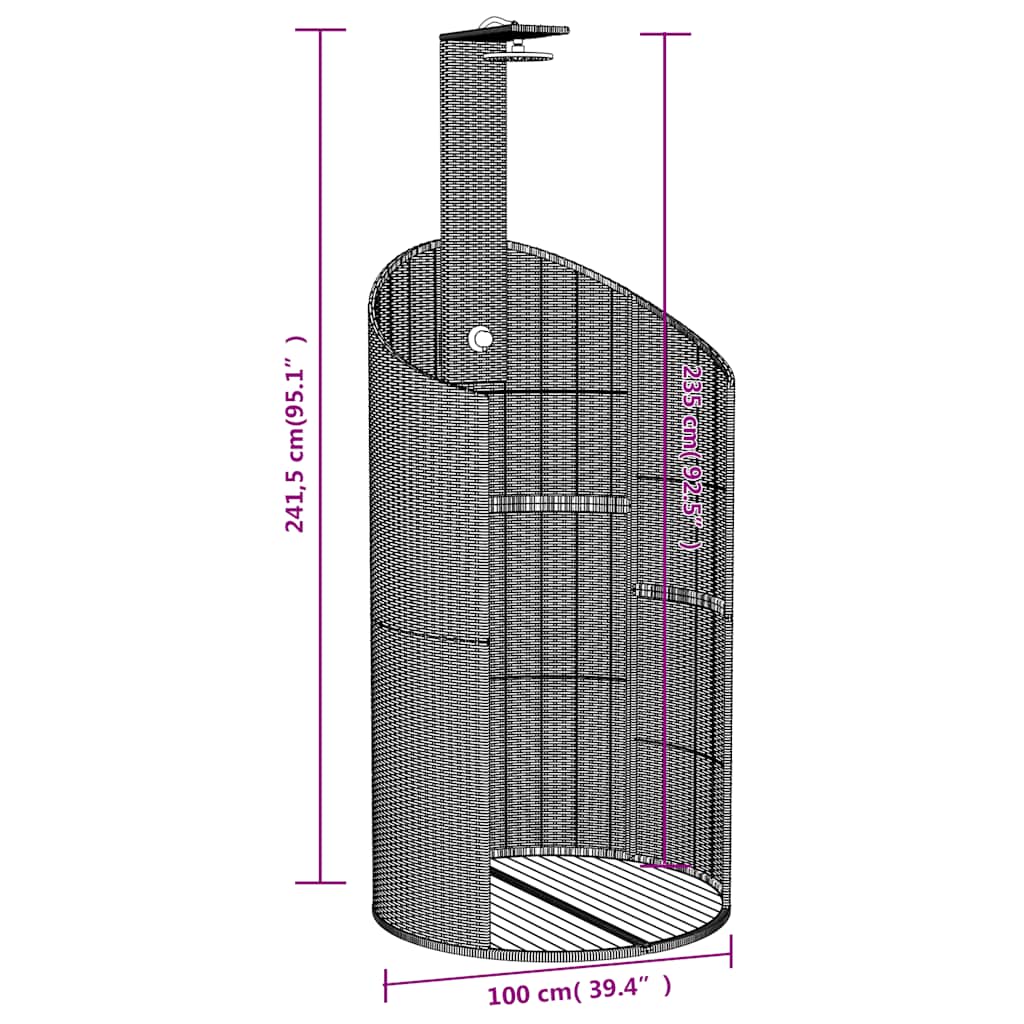 vidaXL Outdoor Shower Black 100x100x241.5 cm Poly Rattan and Acacia Wood