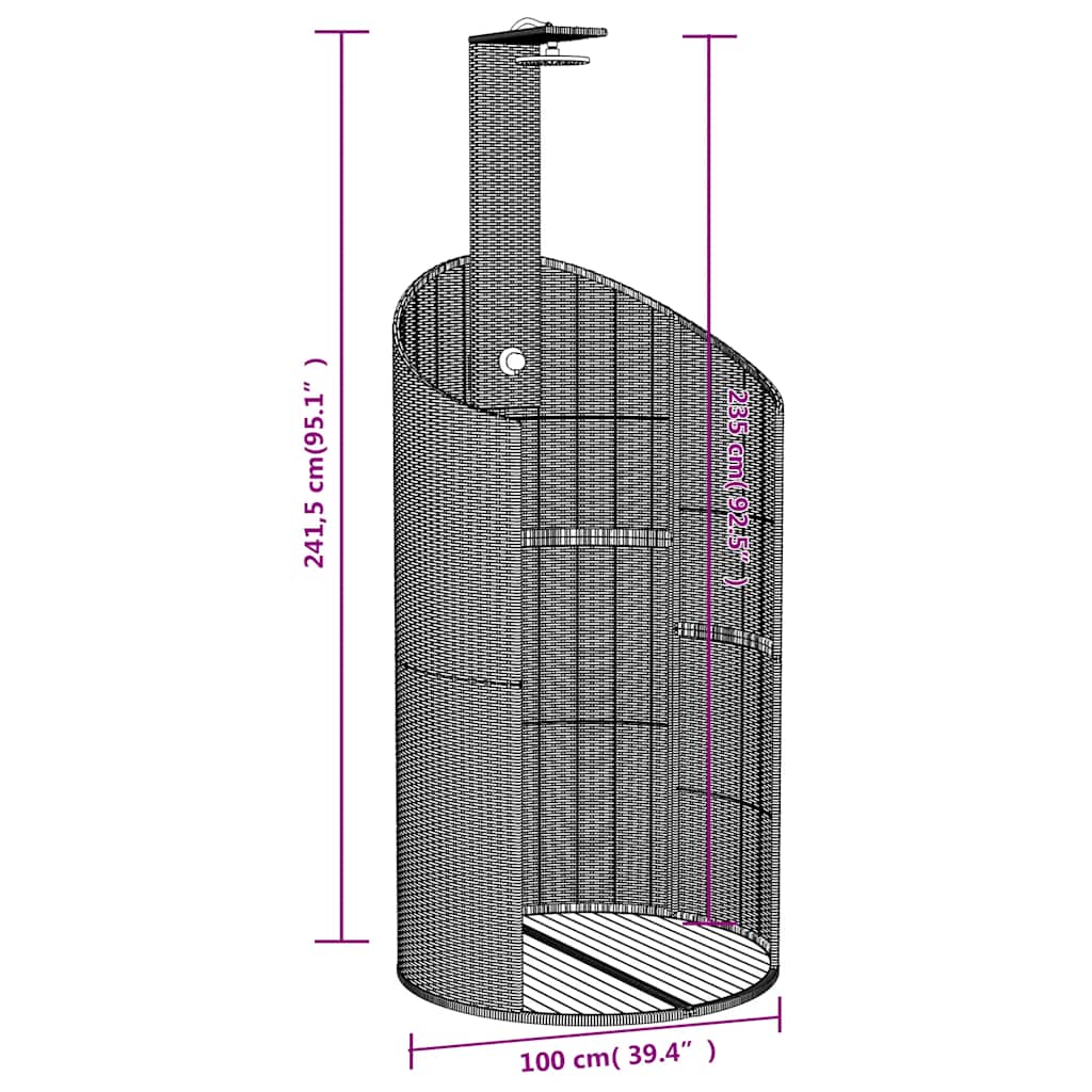 vidaXL Outdoor Shower Black 100x100x241.5 cm Poly Rattan and Acacia Wood