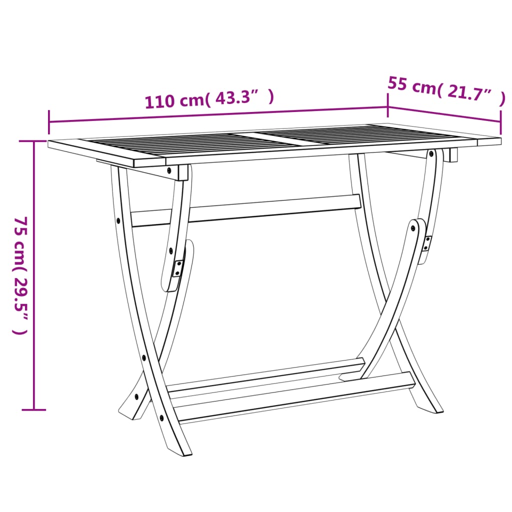 vidaXL Folding Garden Table 110x55x75 cm Solid Wood Acacia