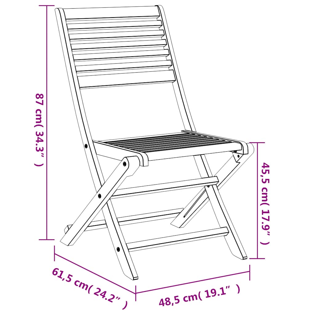 vidaXL Folding Chairs 2 pcs 48,5x61,5x87 cm Solid Wood Acacia