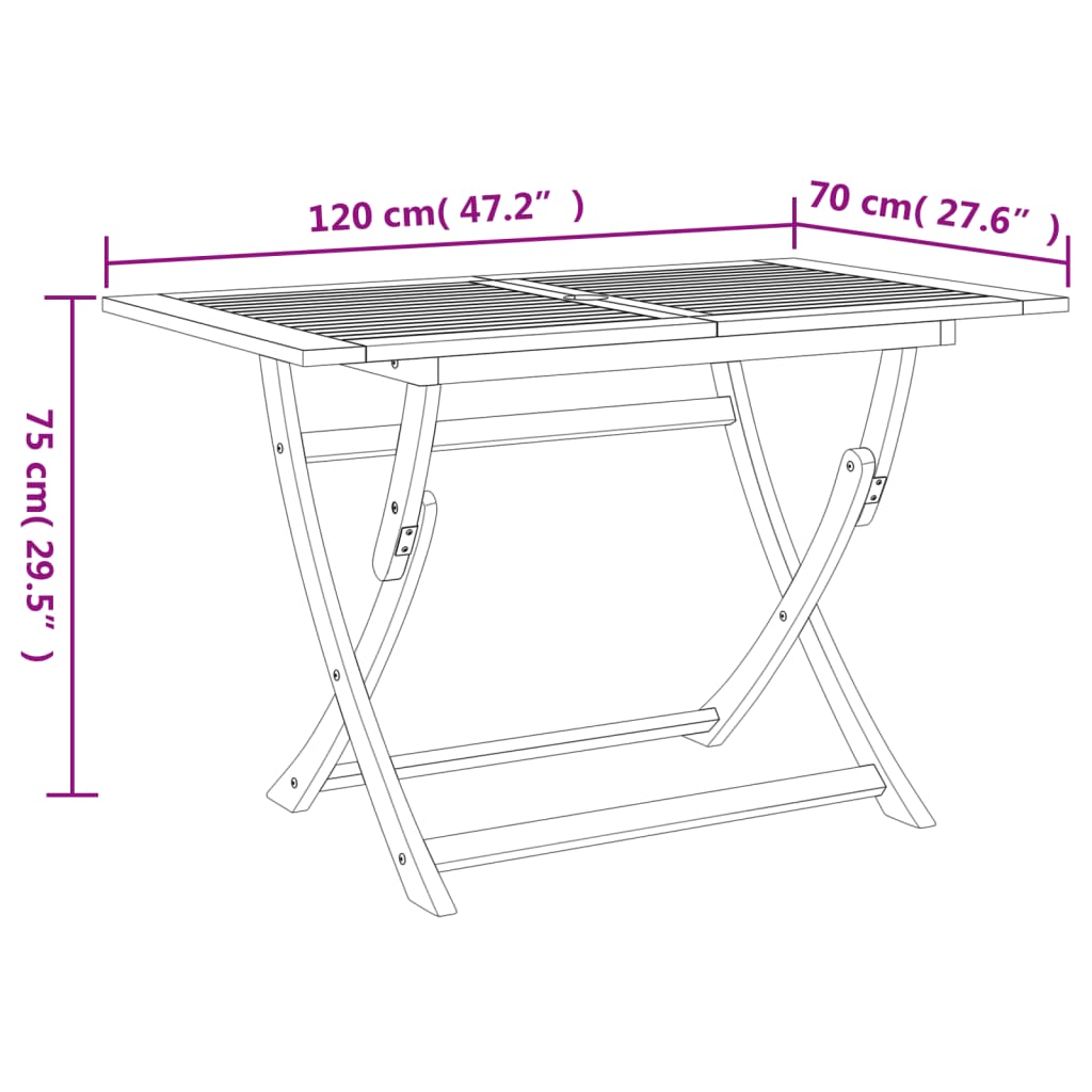 vidaXL Folding Garden Table 120x70x75 cm Solid Wood Acacia
