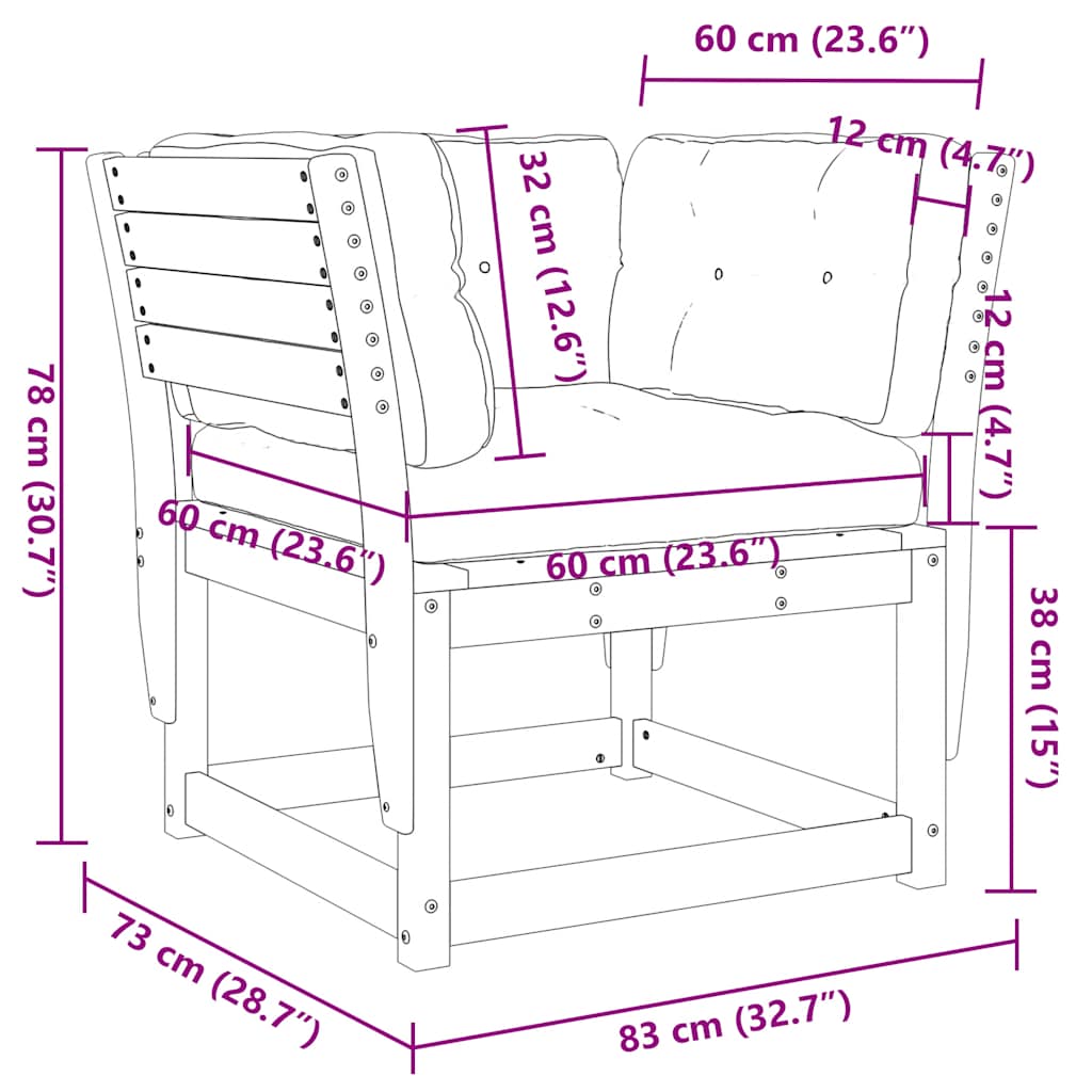 vidaXL Garden Sofa Armrest with Cushions Solid Wood Pine