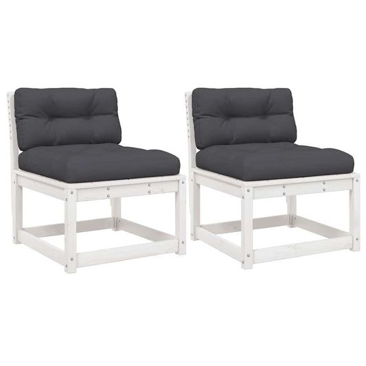 vidaXL Garden Sofas with Cushions 2pcs White Solid Wood Pine