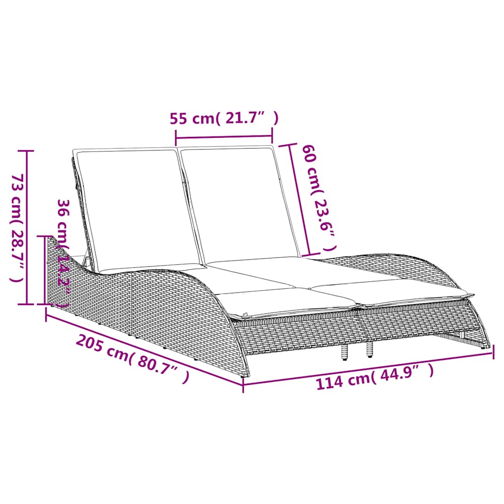 vidaXL Sun Lounger with Cushions Grey 114x205x73 cm Poly Rattan