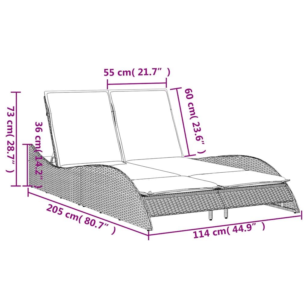 vidaXL Sun Lounger with Cushions Brown 114x205x73 cm Poly Rattan