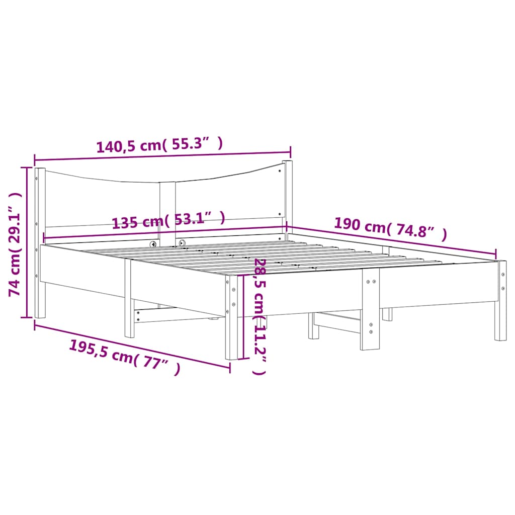 vidaXL Bed Frame without Mattress 135x190 cm Solid Wood Pine