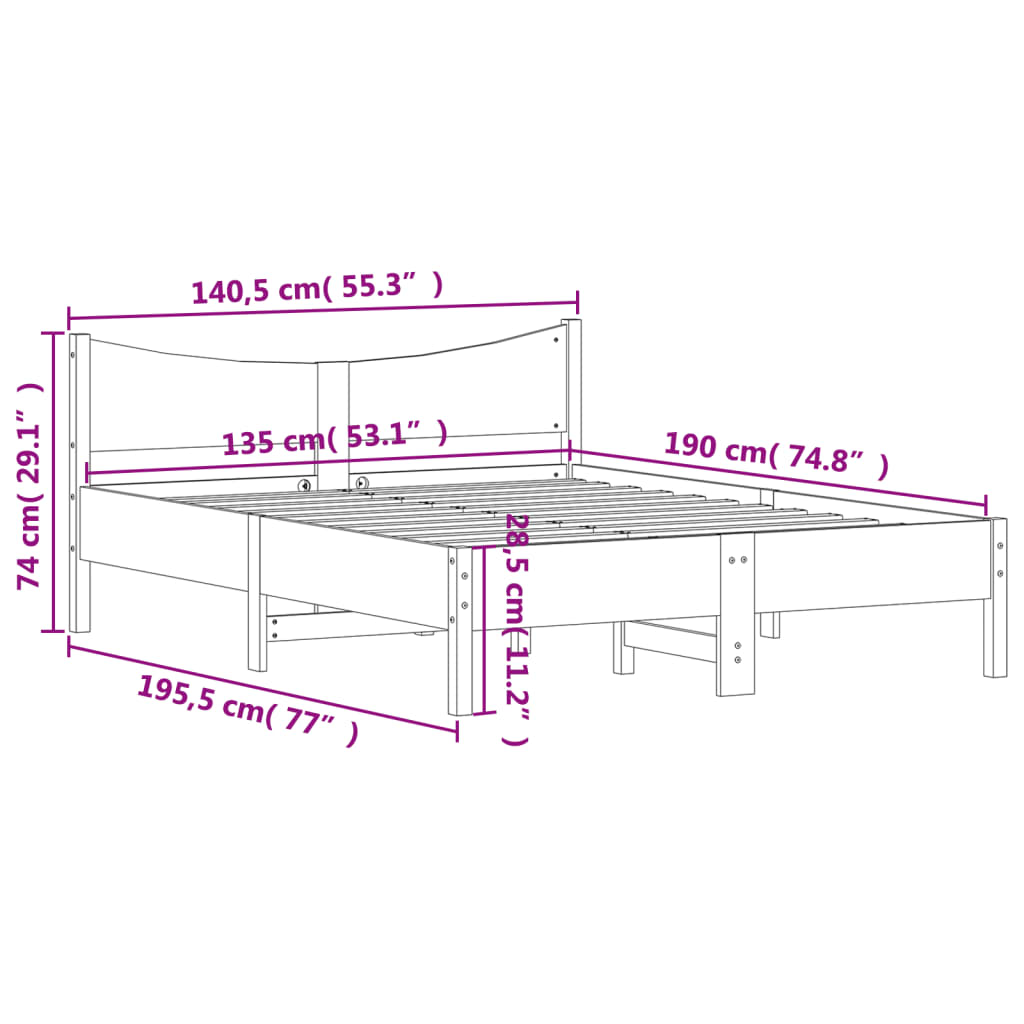 vidaXL Bed Frame without Mattress White 135x190 cm Solid Wood Pine