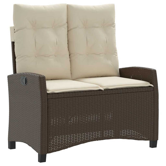 vidaXL Reclining Garden Bench with Cushions Brown Poly Rattan