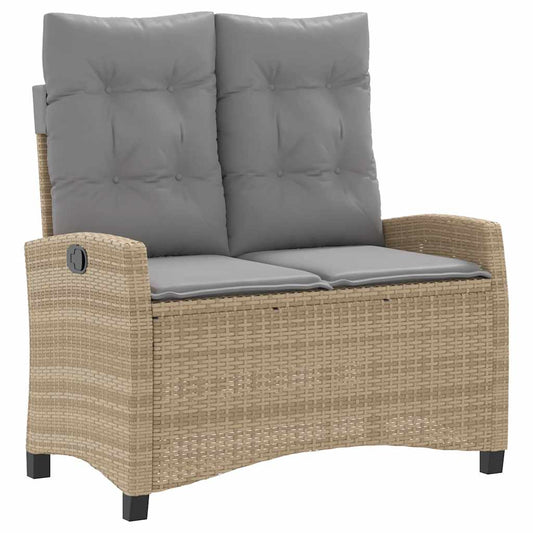 vidaXL Reclining Garden Bench with Cushions Beige Poly Rattan