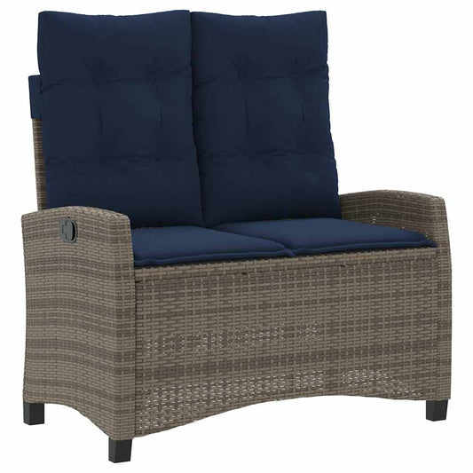 vidaXL Reclining Garden Bench with Cushions Grey Poly Rattan