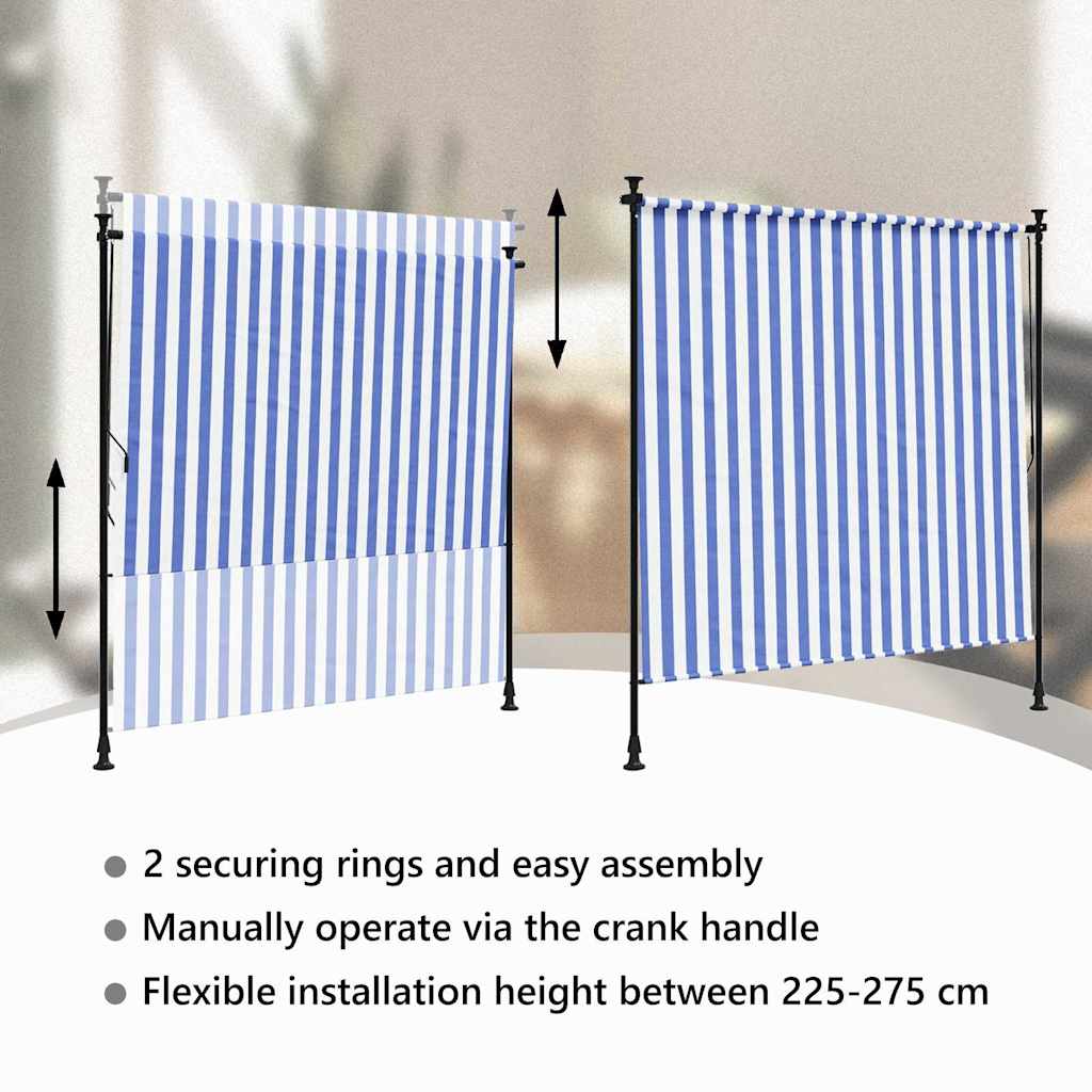 vidaXL Outdoor Roller Blind Blue and White 200x270 cm Fabric&Steel