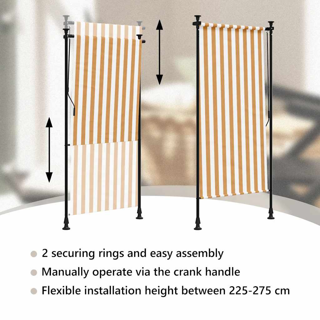 vidaXL Outdoor Roller Blind Orange and White 100x270 cm Fabric&Steel