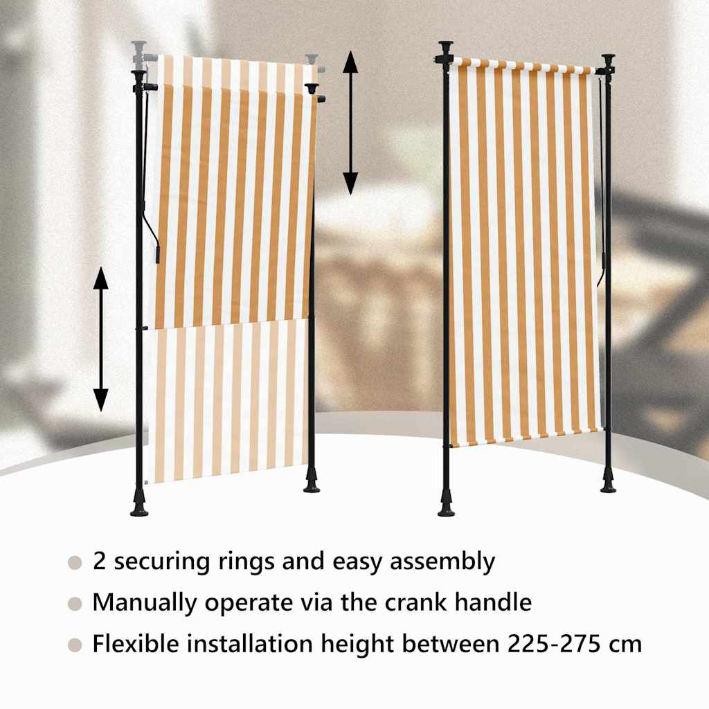 vidaXL Outdoor Roller Blind Orange and White 120x270 cm Fabric&Steel
