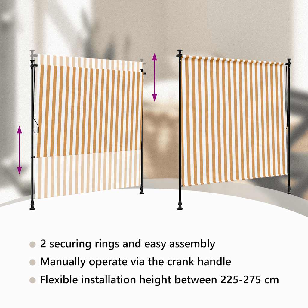 vidaXL Outdoor Roller Blind Orange and White 200x270 cm Fabric&Steel