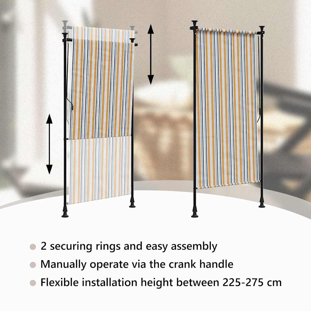 vidaXL Outdoor Roller Blind Yellow and White 120x270 cm Fabric&Steel