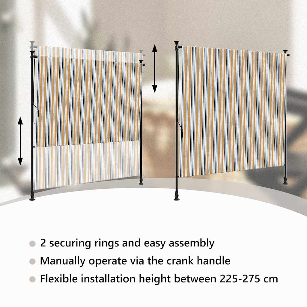 vidaXL Outdoor Roller Blind Yellow and White 150x270 cm Fabric&Steel