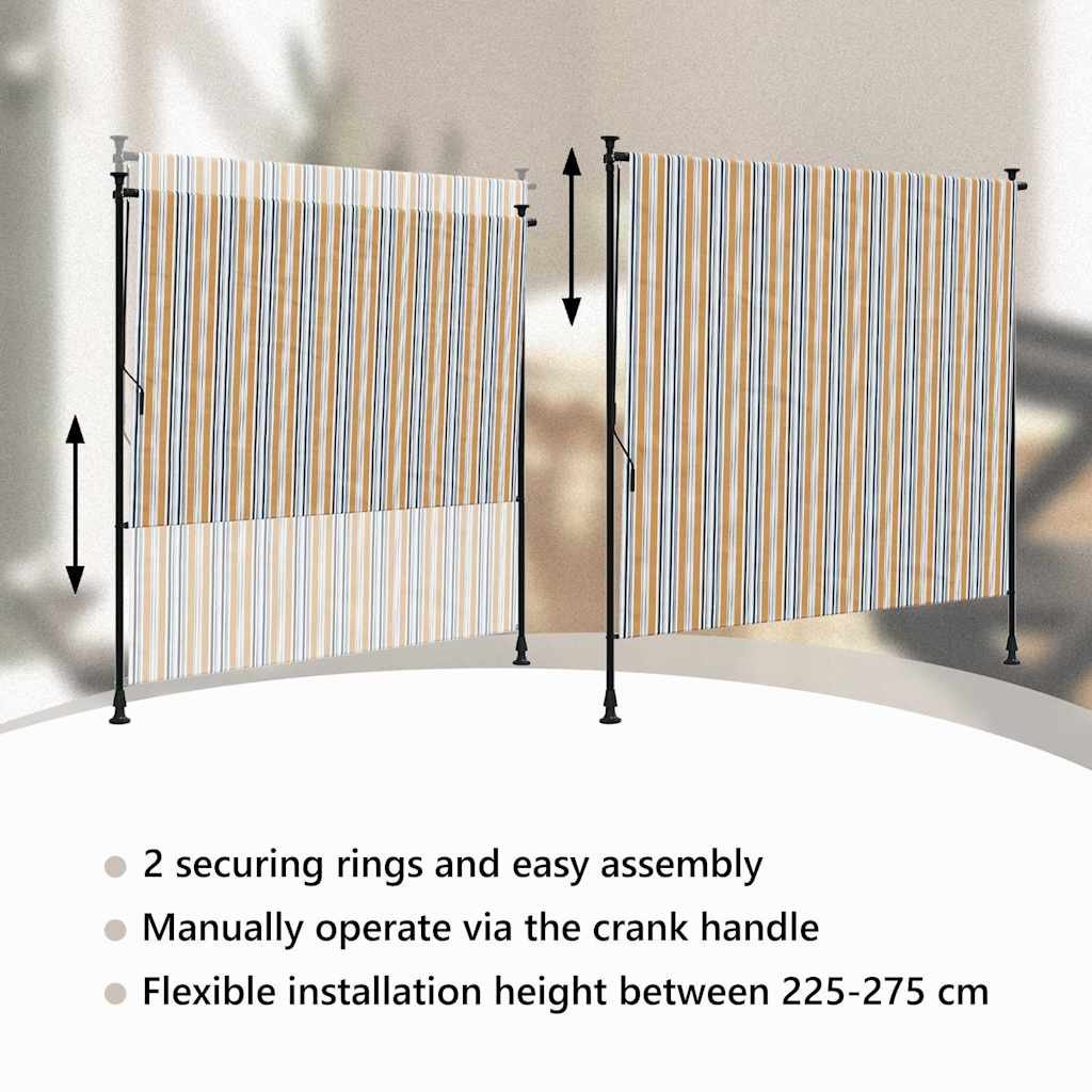 vidaXL Outdoor Roller Blind Yellow and White 200x270 cm Fabric&Steel