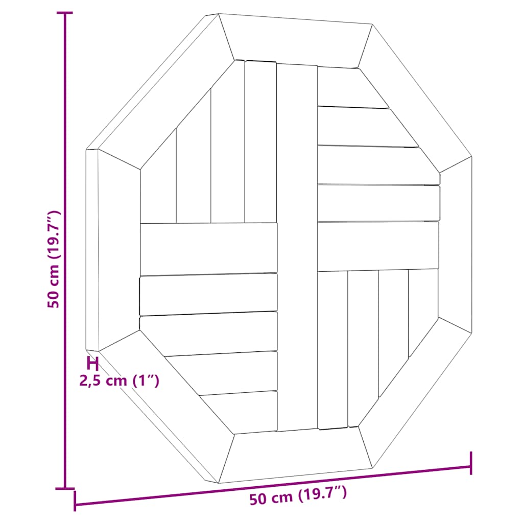 vidaXL Table Top 50x50x2.5 cm Octagonal Solid Wood Teak