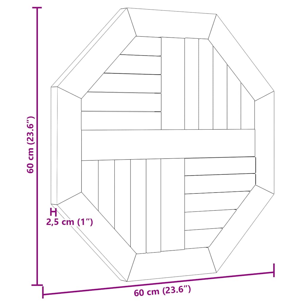 vidaXL Table Top 60x60x2,5 cm Octagonal Solid Wood Teak