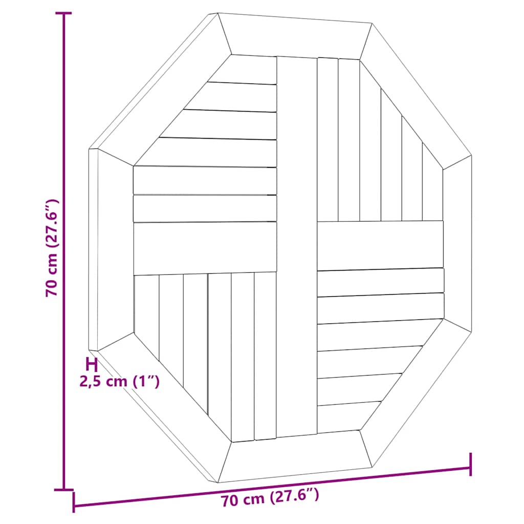 vidaXL Table Top 70x70x2,5 cm Octagonal Solid Wood Teak