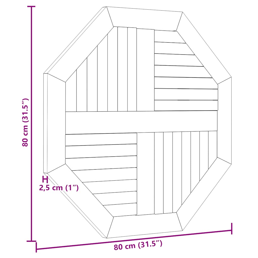 vidaXL Table Top 80x80x2.5 cm Octagonal Solid Wood Teak