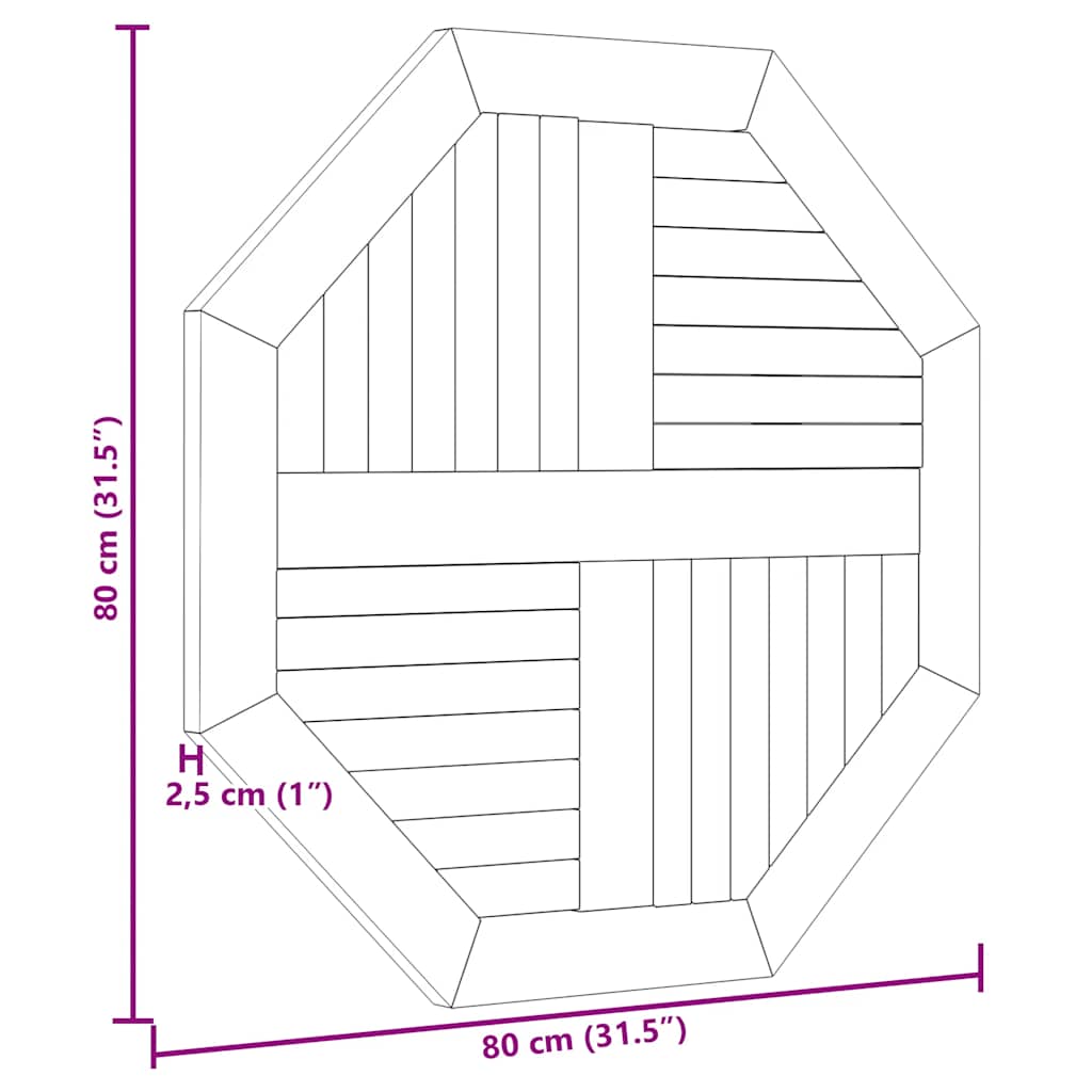 vidaXL Table Top 80x80x2,5 cm Octagonal Solid Wood Teak