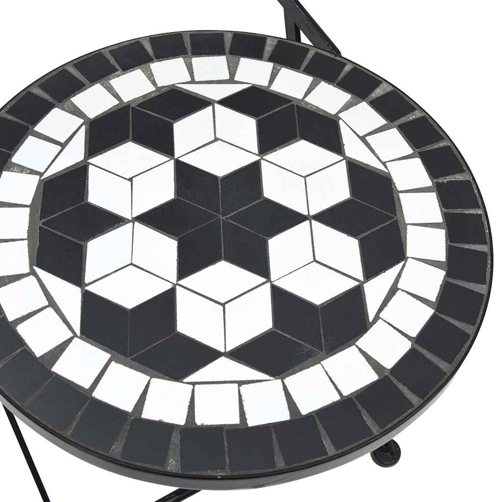vidaXL Mosaic Bistro Set Black and White Iron and Ceramic