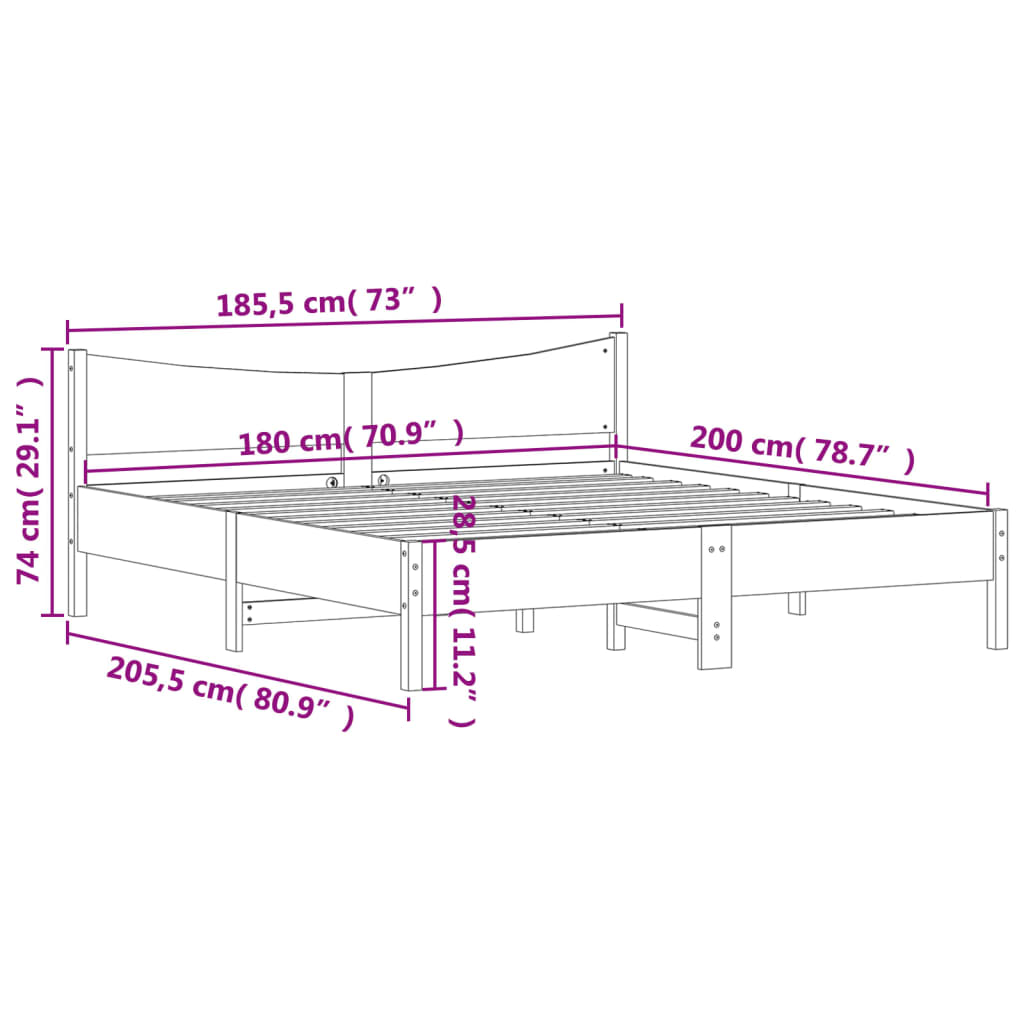 vidaXL Bed Frame without Mattress White 180x200 cm Solid Wood Pine