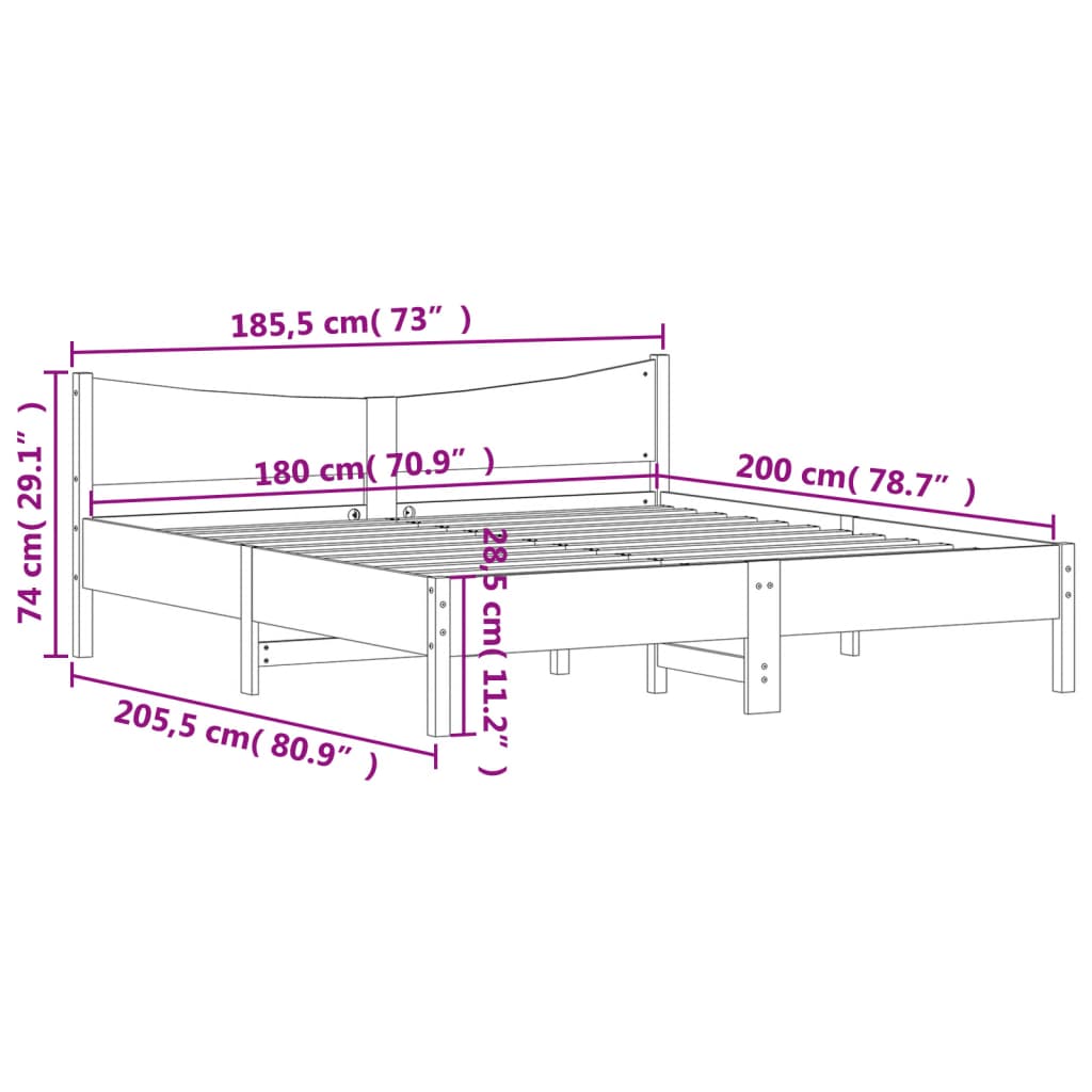 vidaXL Bed Frame without Mattress Wax Brown 180x200 cm Solid Wood Pine