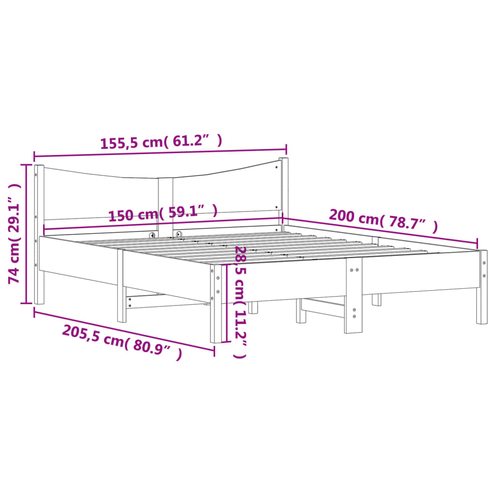 vidaXL Bed Frame without Mattress White 150x200 cm Solid Wood Pine