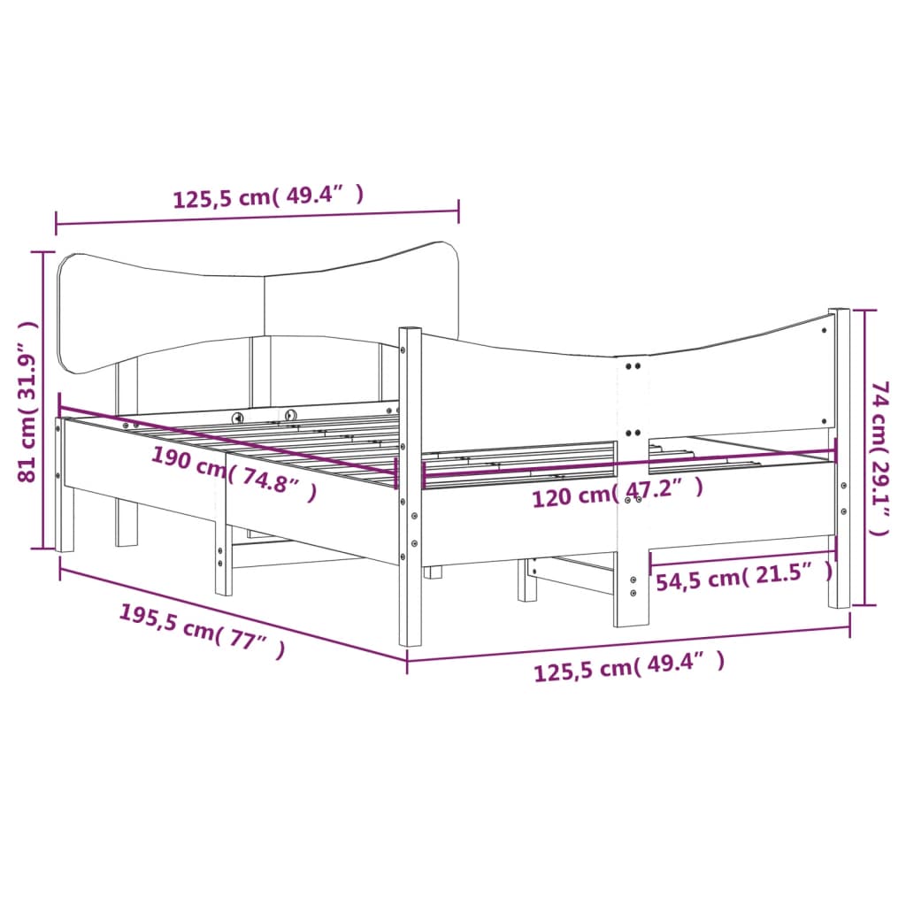 vidaXL Bed Frame without Mattress 120x190 cm Small Double Solid Wood Pine