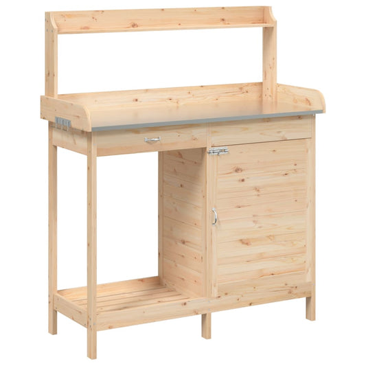 vidaXL Potting Table with Cabinet 110,5x45x124,5 cm Solid Wood Fir